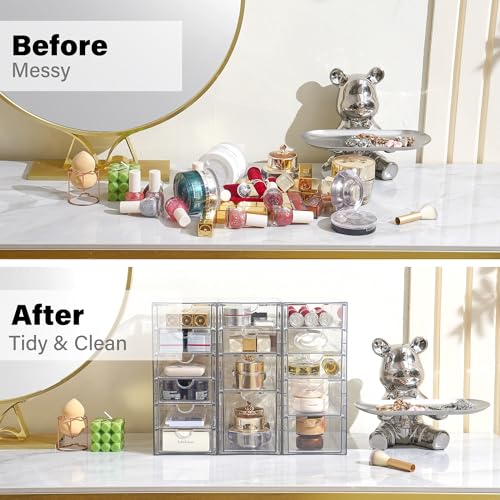 Prsildan 15 Drawers Teacher Toolbox Acrylic Containers, Set of 3 | Clear, Pens Markers Stickers Hardware Storage, Office Desk Kitchen Cabinet Garage Organizer - size: 15 Drawers