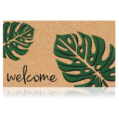 Coir Welcome Mat, Non-Slip, Leaves, 17 x 29 in | 100% Natural Coir, Anti-Shedding, Durable PVC Backing, Traps Dirt and Mud, Indoor and Outdoor Entryway, Easy to Clean - color: Leaves, size: 2'5" x 1'5" (Rectangular)