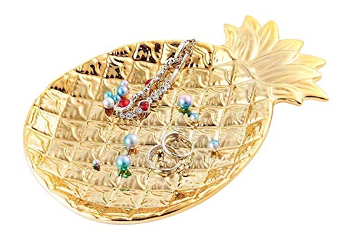 Lependor Ceramic Plate Jewelry Tray Jewelry Holder Jewelry Display - Ring Dish - Organizer for Keys - Phone - Jewelry - Watch - Wallet -Trinket - Best Wedding/Birthday - Big Size Golden Pineapple - color: Golden Pineapple