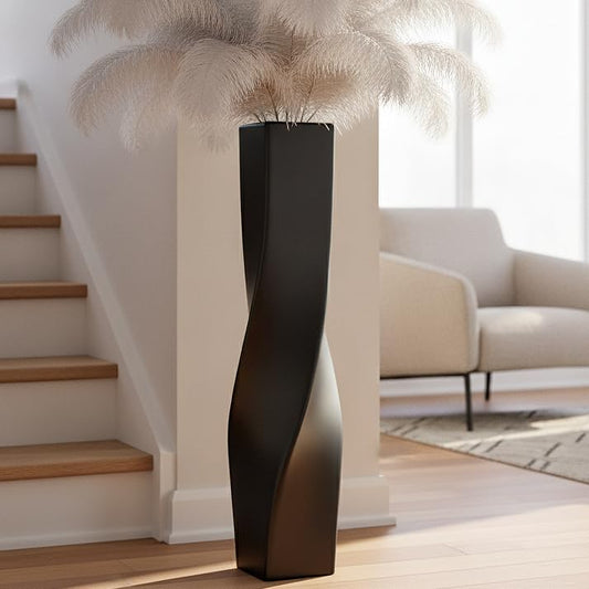 Tall Floor Vase 35.4" Matte Black, Resin Large Floor Vase Square Twisted Vases for Dried Pampas Grass Feathers Branches Fresh Flowers, Modern Home Decor for Living Room Corner Entryway - color: Black, size: 35.4 IN