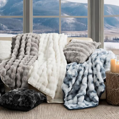 Faux Rabbit Fur Bubble Throw Blanket, 60"x80", Bright White | Ultra Soft, Luxury Faux Rabbit Fur Throw, Thick Warm Bubble Blanket, Cozy Fluffy Reversible, for Bed, Couch, Chair, Sofa - color: Bright White, size: 60"x80"