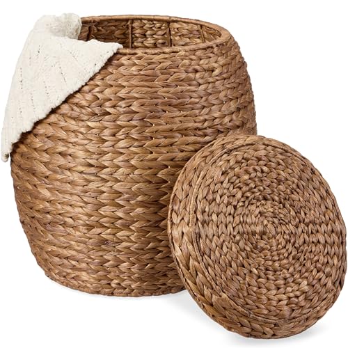 Best Choice Products Multipurpose Hyacinth Storage Basket, Plant Décor, Handwoven Organizer Tote for Bedroom, Living Room, Nursery, w/Lid - Chestnut - color: Chestnut