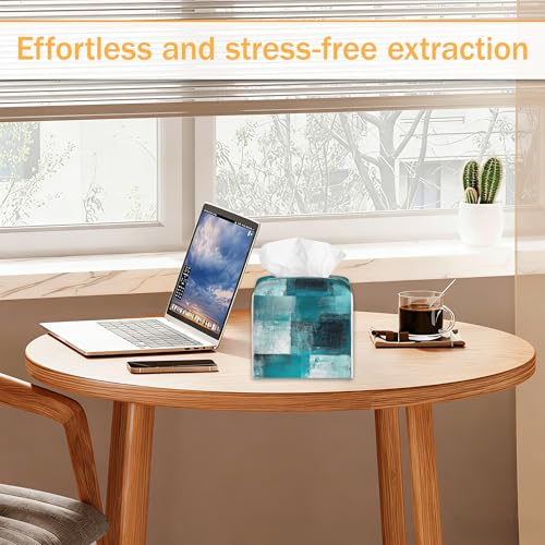 Blue Graffiti Design 2 Pcs Tissue Box Cover Square, Abstract Tissue Box Holder Waterproof Leather Facial Paper Organizer Dispenser for Bathroom Home Car Nightstand - color: Blue Graffiti Design
