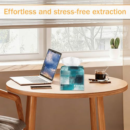 Blue Graffiti Design 2 Pcs Tissue Box Cover Square, Abstract Tissue Box Holder Waterproof Leather Facial Paper Organizer Dispenser for Bathroom Home Car Nightstand - color: Blue Graffiti Design