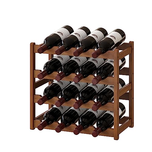 BMOSU Bamboo Wine Rack Wine Storage Cabinet Shelf 16 Bottle Wine Racks Countertop Sturdy for Kitchen Dining Room Pantry - 4 Tiers Wine Rack(Brown) - color: Brown, size: 4 Tier