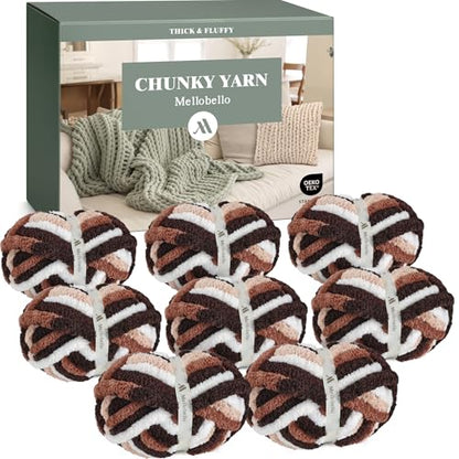 Jumbo Chunky Yarn for Hand Knitting - Super Thick Chenille Chunky Yarn for Crocheting - Extra Soft Bulky Fluffy Blanket Big Yarns 8 Jumbo Pack (27yds,8 oz Each Skein) - color: Cocoa Drif