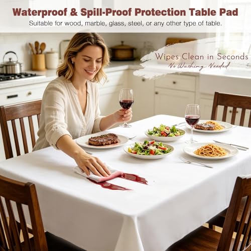 Table Protector Pad for Dining Room Table, Waterproof Heavy Duty Table Pad Under Tablecloth with Flannel Backing, Heat Resistant Non Slip Vinyl Protector Cover, Cut to Fit Rectangle 108 x 54 Inch - size: 108"x54"(Rectangular)