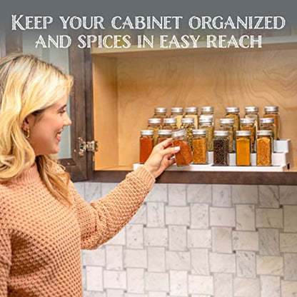 Oizeir Plastic 3-Tier Expandable Spice Rack, Adjustable Length, Stability with Non-Skid Shelf, For Easy Visibility, Organizer for Kitchen Cabinet, Pantry or Countertop, (2-Pack), White/Grey | Expandable Plastic Spice Rack Organizer, Adjustable Length 3 Ti