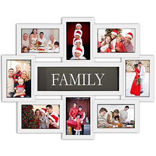 Jerry & Maggie 8 Opening Family Photo Frame 22×17, Family Picture Frame Selfie Gallery Collage Wall Hanging For 6×4 Photos 8 Pack, No-Assembly 3D Design Waterproof Memorial Keepsake, White - color: White, size: Family/ Plain