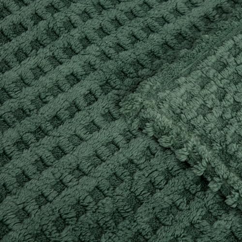 Soft Cozy Fuzzy Fleece Queen Size Blanket, Waffle Bronze Green, 90x90 Inches – Lightweight, Fluffy, and Warm 3D Jacquard All-Season Blanket for Bed, Couch, Sofa, Camping, and Travel - color: Waffle Bronze Green, size: Queen (90" x 90")