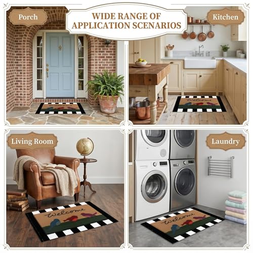 Arttown Welcome Front Coir Rug Door Mats Combo Set 17"x30"+24"x36" Birds Stripes - color: Colorful Birds