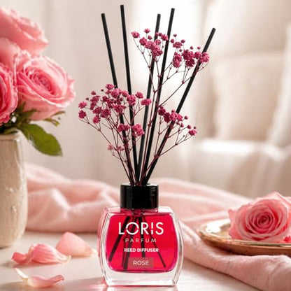 Loris Rose Reed Diffuser Set with Dried Flowers | Reed Diffusers for Home with Sticks | Bathroom Diffuser & Room Scent | Long-Lasting Home Fragrance | 120 mL / 4.06 fl oz - color: Rose