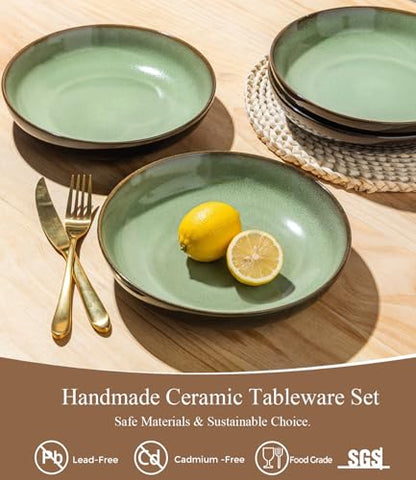 LERATIO 9.0" Ceramic Pasta Bowls Set of 6,38oz Large Stoneware Bowls Set | Reactive Glaze Serving Bowls Set,Wide Bowl for Pasta,Salad,Fruit & Noodles,Housewarming & Wedding Gift-Light Green - color: Light Green, size: Set of 6