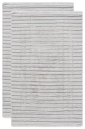 SAFAVIEH Plush Master Bath Greyson Collection - 2' x 3', Steel Grey, Handmade Cotton, Washable & Slip Resistant, Striped Design, Bathmat Set of 2 - color: Steel Grey