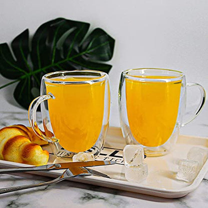 12 Oz Double Walled Glass Coffee Mugs, 2 Packs Clear Coffee Mugs with Lids Insulated Coffee Cups with Handle Perfect for Cappuccino,Tea,milk ,Espresso,Latte, Hot Beverage Set of 2 (Glass lid, 12oz) - color: 12oz