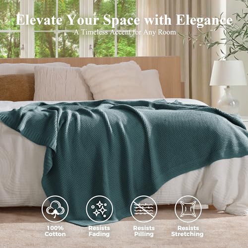 100% Cotton Cable Knit Throw Blanket, Large Lightweight Soft Knit Blanket for Sofa Couch Bed, Breathable All-Season Throw, Cozy Decorative Blanket, 60 x 80 Inch,Teal - color: Teal, size: Twin(60" X 80")