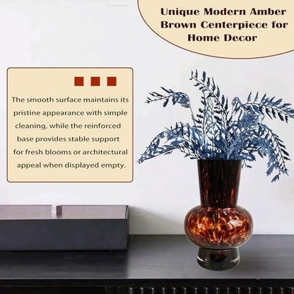 8" High Luxe Leopard Glass Vase — Unique Modern Amber Brown Centerpiece for Home Decor, Gifts & Everyday Elegance