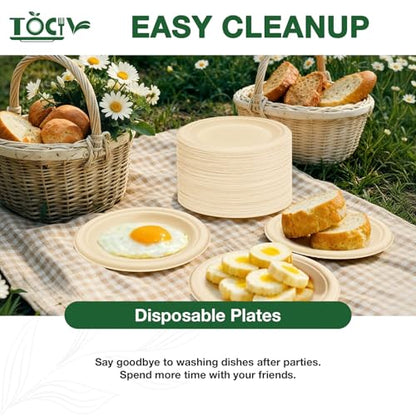Paper Plates Compostable 300-Count 7 Inch Disposable Heavy Duty Party Small Plates Bulk for Appetizer Dessert Cake Biodegradable Birthday Holiday Kids Party Supplies - color: Nature, size: 7 inch