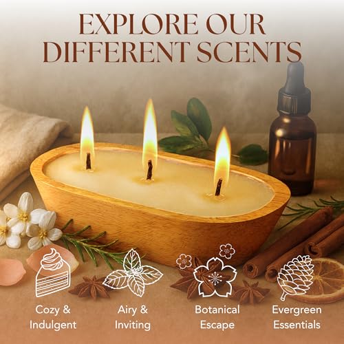Dough Bowl Candle Co. Wooden Bowl Candle - 32 Oz. 17x5x2 6-Wick Large Lavender Soy Candles for Home Scented, Long Lasting Aromatherapy for Women and Men with Up to 80H Burn Time, Decoration Gifts - size: 6-Wick