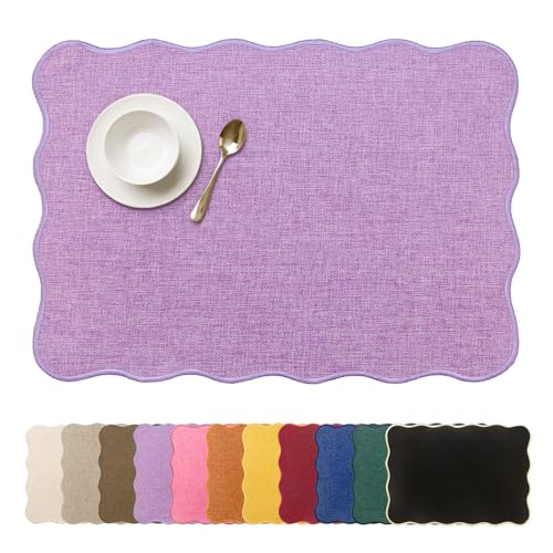 AHHFSMEI Faux Linen Placemats Set of 6 Heat Resistant Non-Slip Stain Proof Table Mats for Kitchen Dining Elegant Decor Place Mats (Purple) - color: Purple