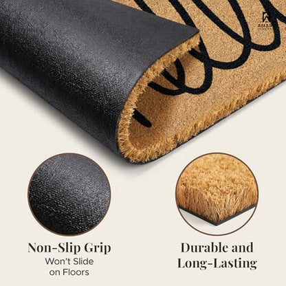 Coir Welcome Mat, Non-Slip, Hello Classic, 17 x 29 in | 100% Natural Coir, Anti-Shedding, Durable PVC Backing, Traps Dirt and Mud, Indoor and Outdoor Entryway, Easy to Clean - color: Hello Classic