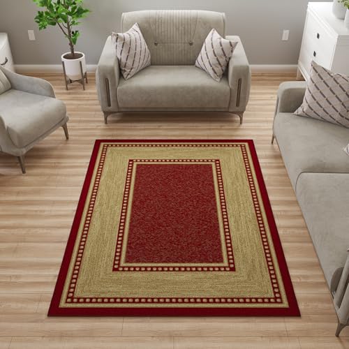 Ottomanson 5x7 Area Rugs for Living Room – Stain Resistant Bedroom Rug - color: Border Red, size: 5' x 6'6" (Area Rug)