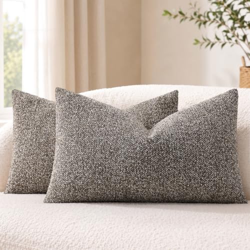 decorUhome Textured Woven Throw Pillow Covers 12x20 Set of 2 Brown | Boucle Texture, Hidden Zipper, Modern Organic Decorative Pillow Covers for Couch Sofa Living Room Bedroom, Neutral Home Décor - color: Brown, size: 20" x 12" (Pack of 2)