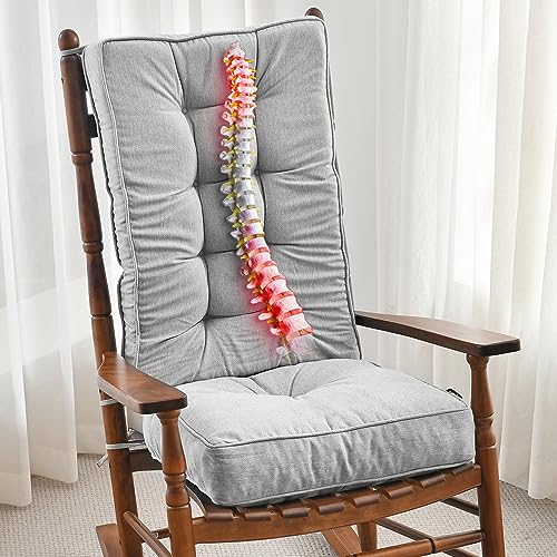 SUNROX Memory Foam Jumbo Rocking Chair Cushions, FadeShield Water Resistant Non Slip Durable Tufted Pads, Set of Seat & Back Cushion with Ties for Indoor/Outdoor Rocker, 2 Piece, Heather Grey - color: Heather Grey