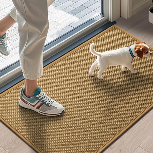 Door Mat 17"x29", Low-Profile Door Mat Indoor Entrance, Non Slip Rubber Backing Front Indoor Door Mats, Washable Absorbent Entry Doormat Inside Door Mats Resist Dirt Entryway Mat, Light Brown - color: Light Brown, size: 1'5" X 2'5" (Rectangular)