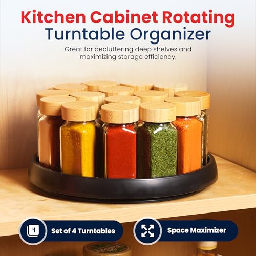 Oizeir 10 Inch Lazy Susan (Set of 4) - Non-Skid Turntable for Cabinet to Maximize Storage and Simplify Accessibility in Kitchen, Bathroom, and Pantry Spaces (Black) - color: Black