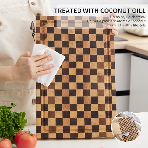 Acacia Wood Cutting Board (17x11x1.2'') Inch, Butcher Block for Kitchen, Premium Acacia Cutting Board with Juice Groove, End Grain Made of Sustainable Acacia Wood - size: 17"L x 1.2"W