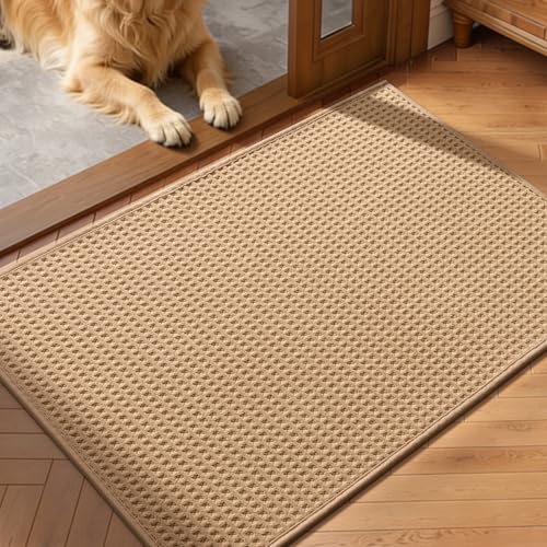 Indoor Door Mat 24" x 36", Non-Slip Washable Entryway Mat, Dirt Trapper Absorbent Entrance Mat, Low Profile Floor Mat for Front/Back Door, Entryway, Khaki - color: Khaki, size: 24"x36" (Rectangular)