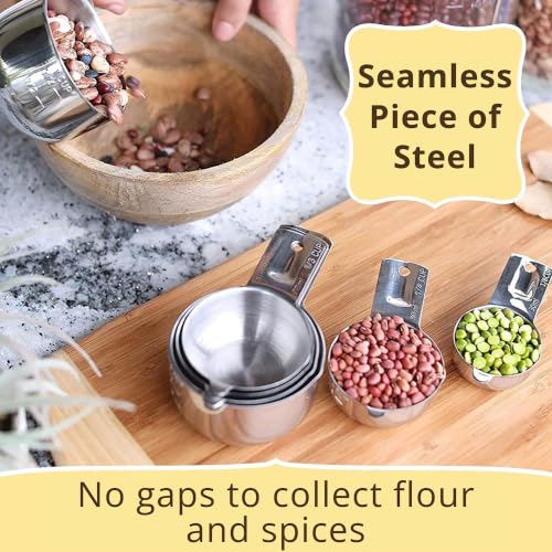 Simply Gourmet Measuring Cups & Spoons Set of 12, 18/08 Stainless Steel Kitchen Gadgets, Stackable Design with Long Handle Spoons, Fits in Spice Jars, Cooking & Baking Set for Dry & Liquid - size: 12 Piece Set