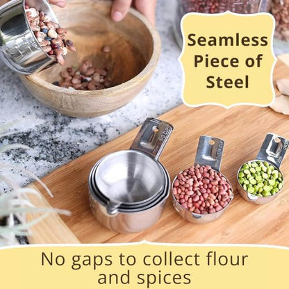 Simply Gourmet Measuring Cups & Spoons Set of 12, 18/08 Stainless Steel Kitchen Gadgets, Stackable Design with Long Handle Spoons, Fits in Spice Jars, Cooking & Baking Set for Dry & Liquid - size: 12 Piece Set