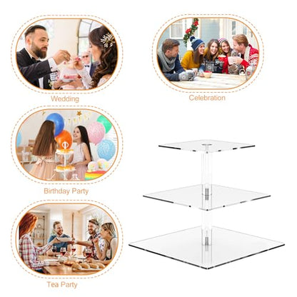 weddingwish 3 Tier Square Clear Acrylic Cupcake Stand, Clear Cupcake Display Stand Tower Tree, Tiered Cupcake Carrier Dessert Stands - color: Square, size: 3 Tier Square