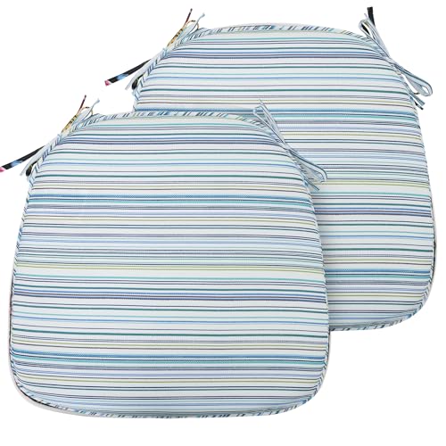 FUNHOME Indoor/Outdoor Chair Cushions Set of 4, 17x16x2Inch-Blue Stripe | Round Corner Patio Chair Pads with Ties, Water-Resistant, Patio Seat Cushions for Home Garden Furniture Decoration - color: Blue Stripe, size: Set of 2