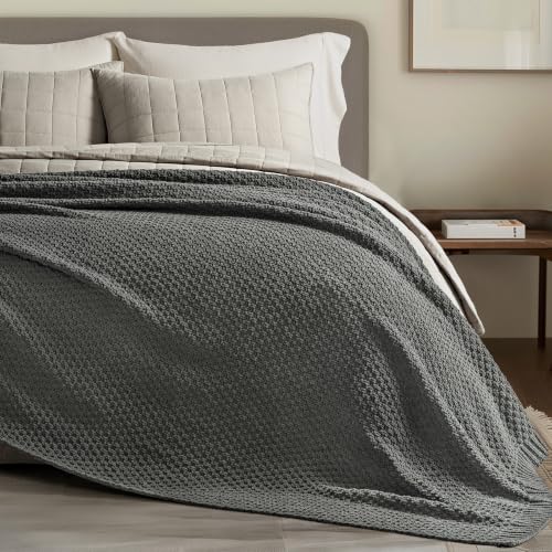EVERGRACEHOME Chunky Chenille Knit Throw Blanket, 90 x 90, Charcoal Gray | Sculpted Moss Stitch, Chic Modern Farmhouse, All-Season Warmth, OEKO-TEX® Certified, Oversized Queen for Couch, Bed, Sofa - color: Charcoal Gray, size: 90" X 90"
