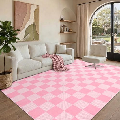 GarveeHome Checkered Pink 3x5 Washable Girls Rug Low-Pile Nursery Bedroom | Pink and White Small Area Rug for Bathroom Entryway Non-Slip Soft Stain Resistant Geometric Rugs TPE Backing - color: Blush Pink, size: 3' x 5' (Rectangular)