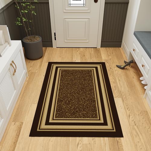 Ottomanson 3x5 Area Rugs – Ultra-Thin Entryway Rug - color: Border Brown, size: 3'3" x 4'7" (Area Rug)