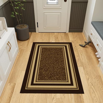 Ottomanson 3x5 Area Rugs – Ultra-Thin Entryway Rug - color: Border Brown, size: 3'3" x 4'7" (Area Rug)