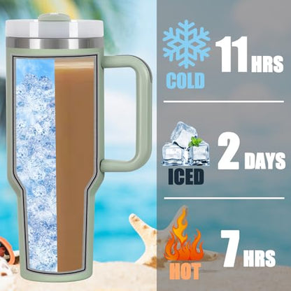 4 Pack 40 Oz Tumbler with Handle Bulk, Double Wall Vacuum Insulated Stainless Steel Tumbler with Lid and Straw, 40 oz cup with Silicone Spill Proof Stopper Set (Dark Green) - color: Dark Green