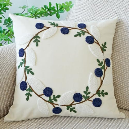 vctops Floral Embroidered Pillow Covers 18x18 Inch Spring Summer Cotton Tufted Throw Pillow Cover Outdoor Garden Cushion Case for Sofa, Bed, Living Room (Flower A,18"x18") - color: Flower a