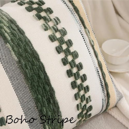 Boho Throw Pillow Covers 18x18 Inch Set of 2 Dark Green | Durable Fabric,Stripe Pillow Covers,Farmhouse Cushion Case,Chenille Pillow Cases,Neutral Pillowcase for Sofa Couch Bed - color: Dark Green Stripe, size: 18" x 18" (Pack of 2)