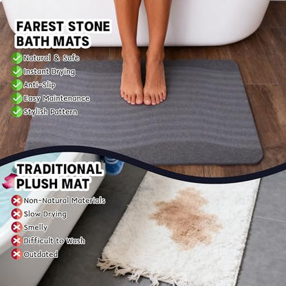 Stone Bath Mat, Diatomaceous Earth Shower Mat, Fast-Drying Bathroom Floor Mat, Absorbent Non-Slip Diatomite Mats for Bathtub, Grey Wave - color: Wide Wave-24*16-1 Pack