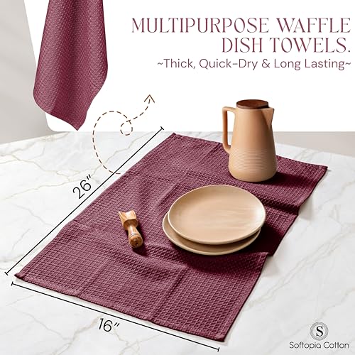 Burgundy Waffle Kitchen Dish Towels, 100% Cotton, Quick Dry, Super Absorbent, Soft, 16x26 Inches – Ideal for Dish Drying, Bar, Hand Wipe, Cleaning, and Everyday Use, 12 Pack, Maroon