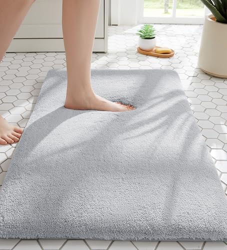 MINIDEAR Bathroom Rugs 24x17 Light Gray - Thick Memory Foam Bath Mat, Ultra Soft & Plush Fluffy, Non-Slip, Quick Dry, Absorbent Washable Floor Microfiber Mat for Tub, Home Decor Accessories - color: Light Gray, size: 1'5" x 2' (24x17)