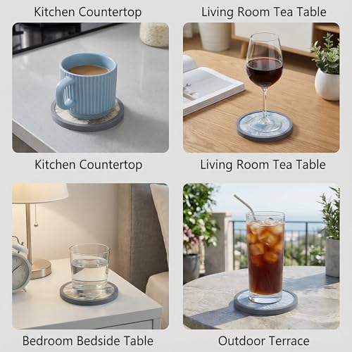 Absorbent Coasters for Drinks with Holder - 6packs, Silicone Coaster with Soft Felt Insert (4.3 inch Coasters with 4.5 inch Holder, Marble Style) - color: Marble Style