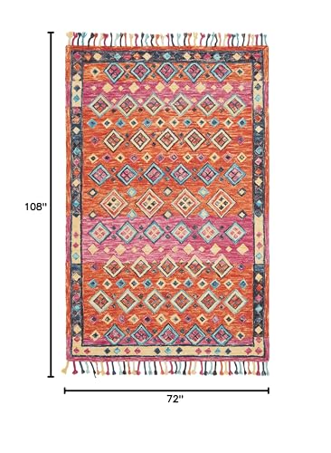 SAFAVIEH Aspen Collection Area Rug - 6' x 9', Orange & Fuchsia, Handmade Boho Braided Tassel Wool, Ideal for High Traffic Areas in Living Room, Bedroom (APN138A) - size: 6' x 9' (Rectangular)