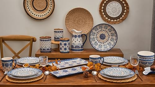 Bico Blue Talavera Salad Plates Set of 4, 8.75 Inch Ceramic Dessert Plates for Salad, Appetizer, Side Dishes, Microwave and Dishwasher Safe, Gift for Housewarming and Thanksgiving - color: Blue Talavera