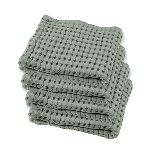 GILDEN TREE Waffle Bath Towels Wash Cloths for Showering, Exfoliating Washcloth Quick Dry Towel, Face Towels for Washing Face Cotton Washcloths Set of 4, Modern Style (Sage Grey) - color: Sage Grey, size: Washcloth (14" x 14") 4 Pack